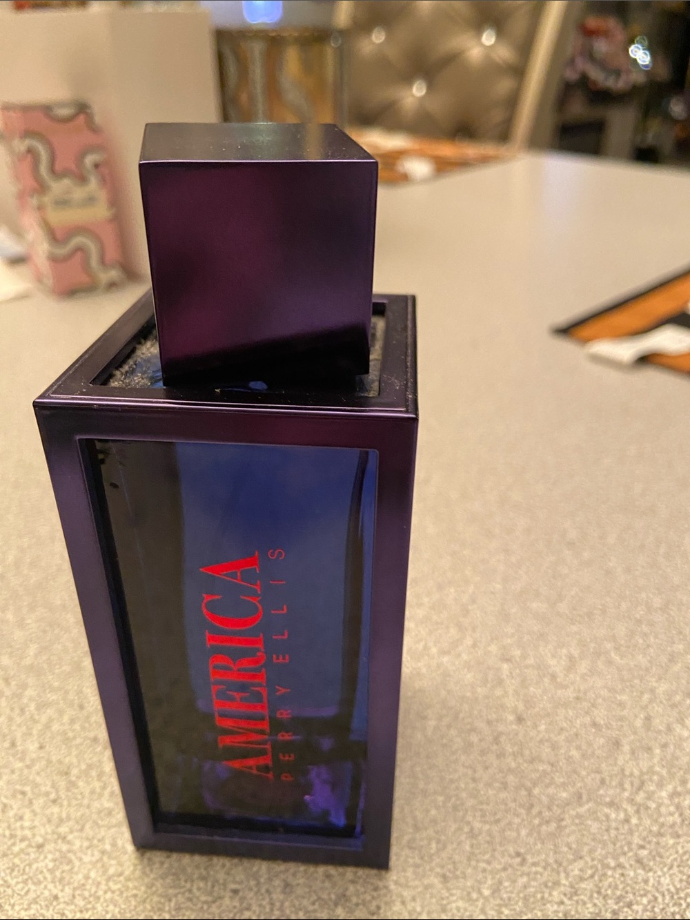 Perry Ellis Purple Glass Perfume Bottle with Red Logo